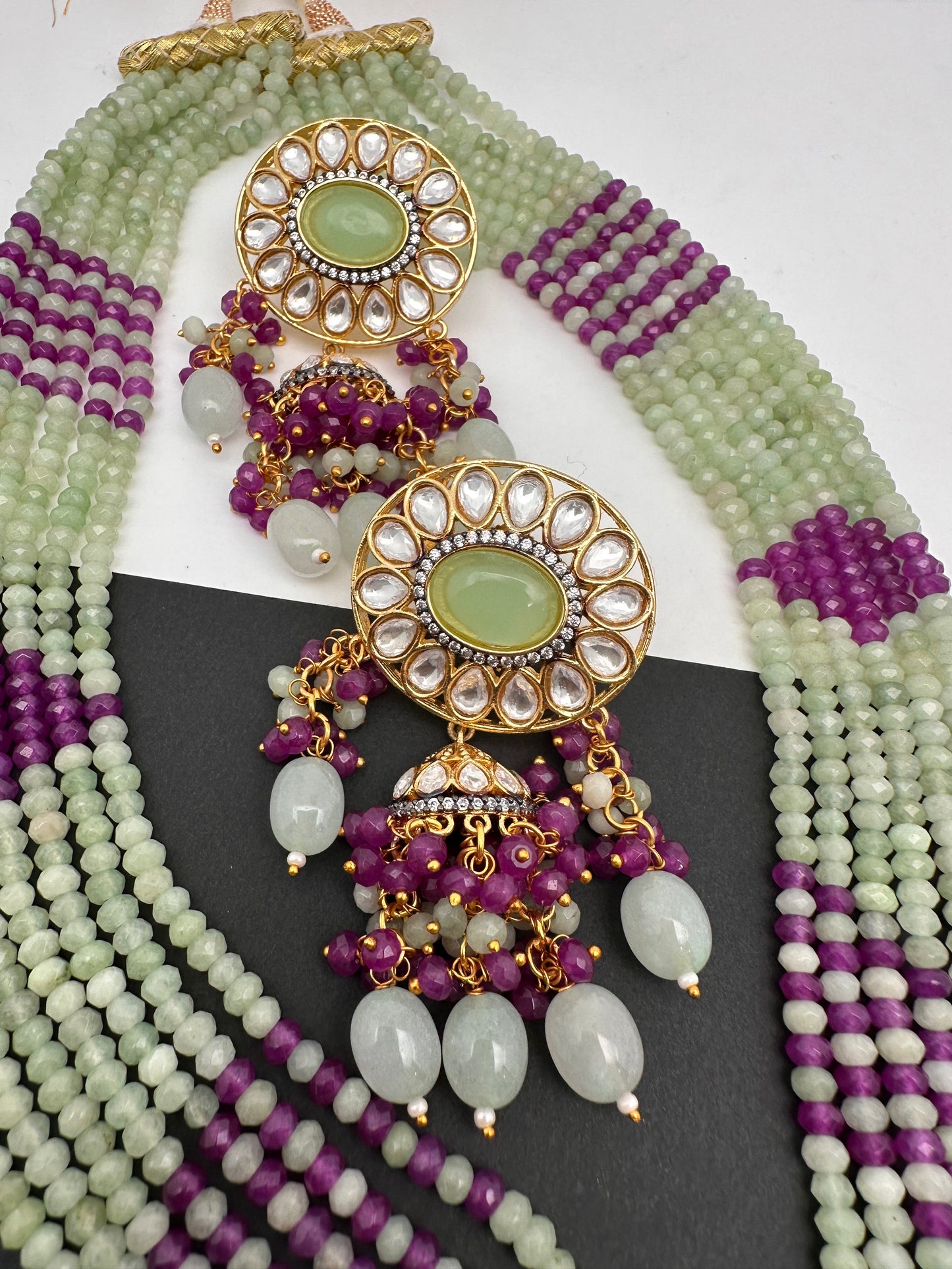 Kundan Mint Green Oynx Beads Necklace