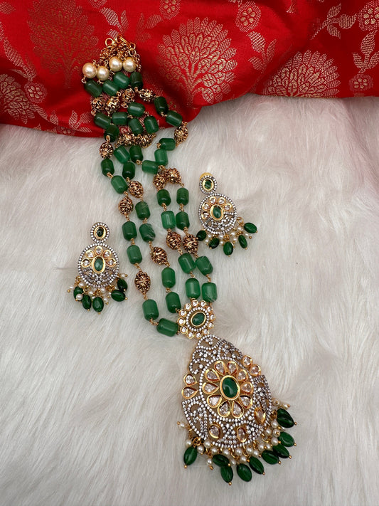 Kundan AD Green Beads Nakshi Balls TarMala Necklace