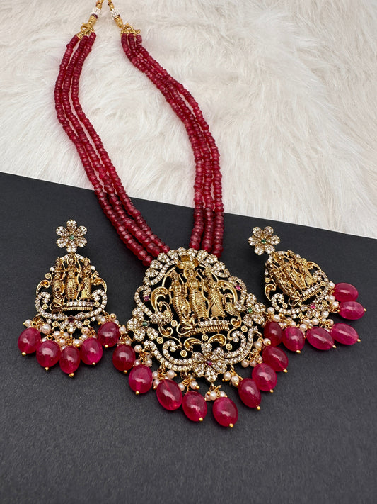 Nakshi Ram Parivar Red Onyx Beads Necklace