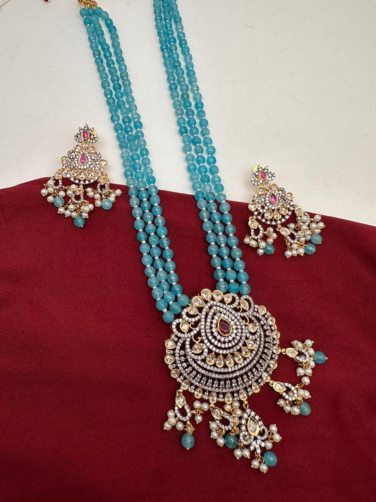 Victorian Mehendi Polish Aqua Blue Beads Necklace