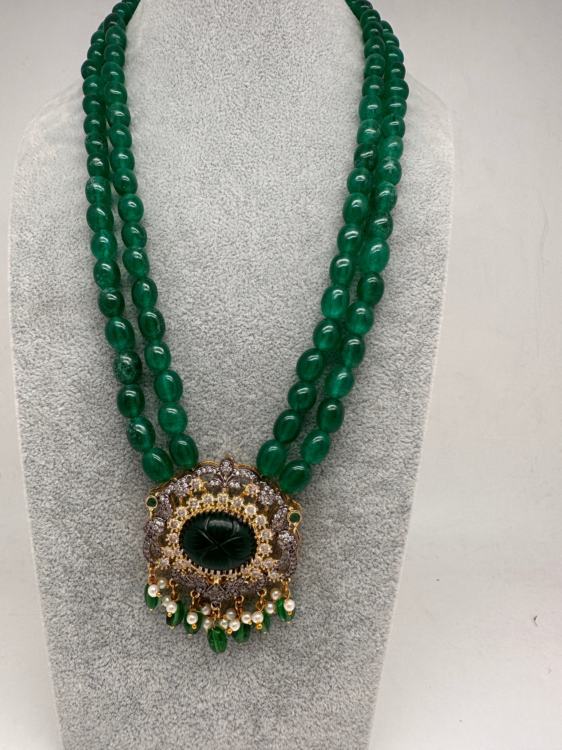 AD Color Beads Long Necklace - Green