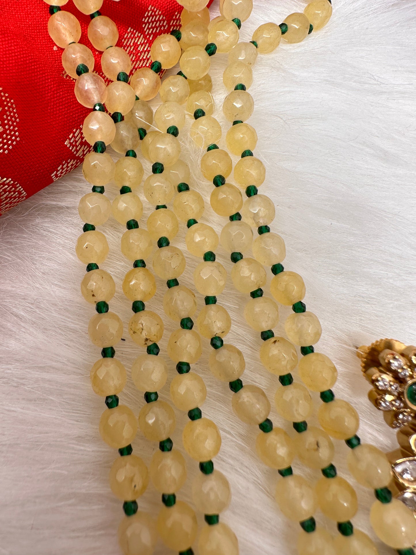 AD Moissanite Yellow Green Beads Green Stone Necklace