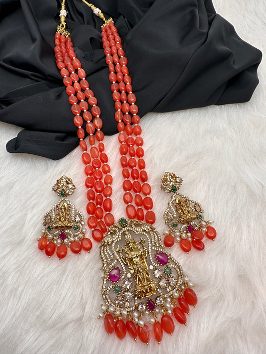 Balaji Lakshmi Victorian Pendent Orange Beads Necklace