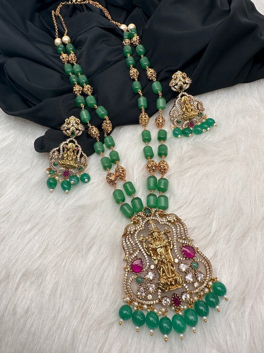 AD Victorian Goddess Lakshmi Green Tar Mala  Necklace