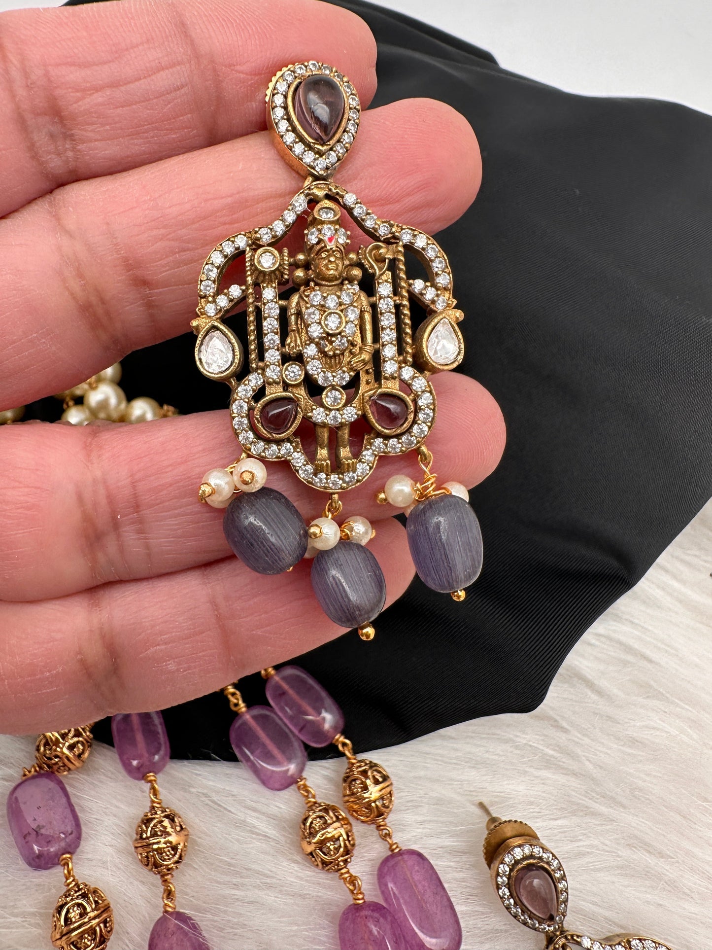 Balaji Tar Mala Victorian Finish Beads Rani haar - Purple