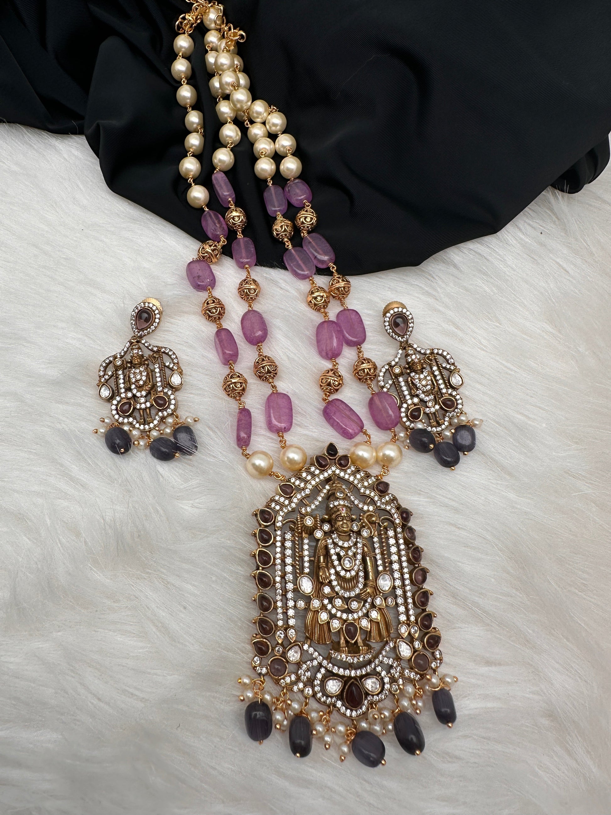 Balaji Tar Mala Victorian Finish Beads Rani haar - Purple