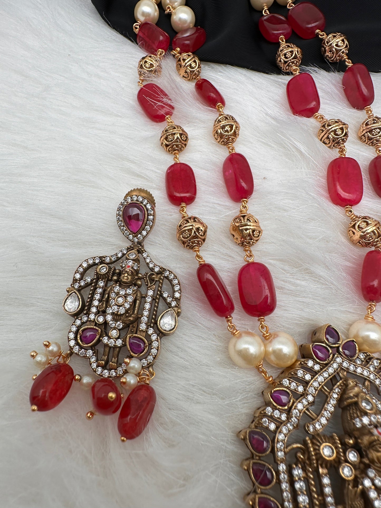 Balaji Tar Mala Victorian Finish Beads Rani haar - Red