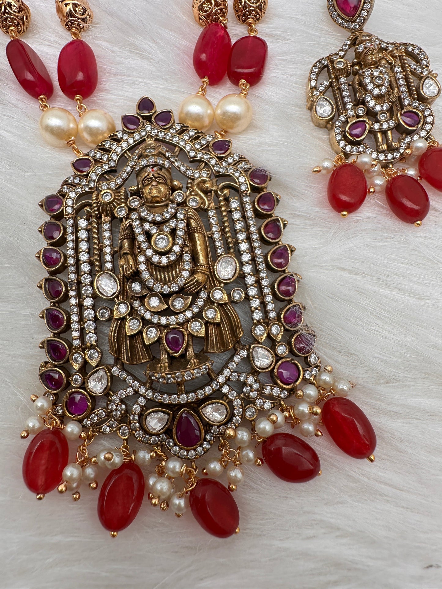 Balaji Tar Mala Victorian Finish Beads Rani haar - Red