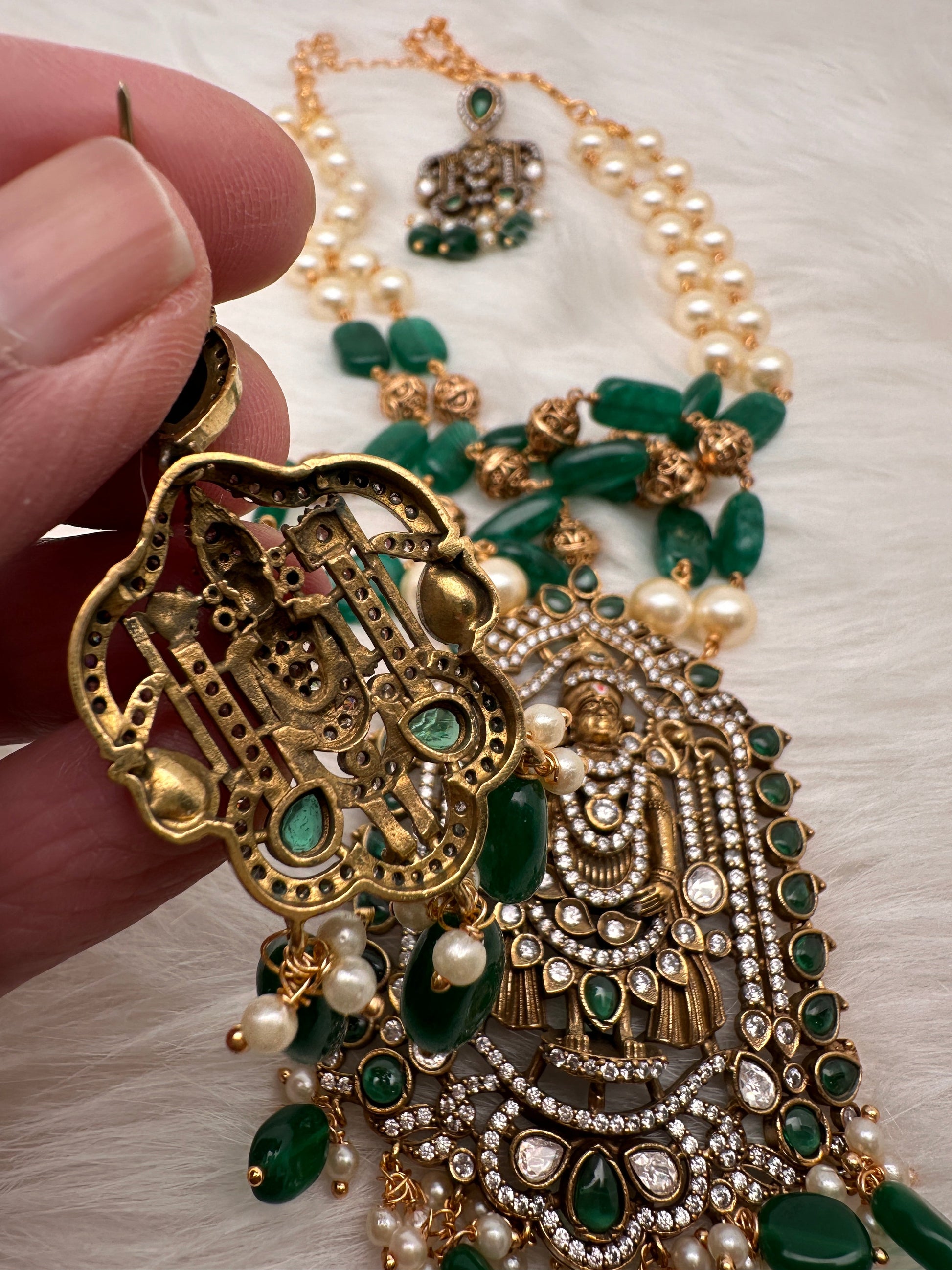 Balaji Tar Mala Victorian Finish Beads Rani haar - Green