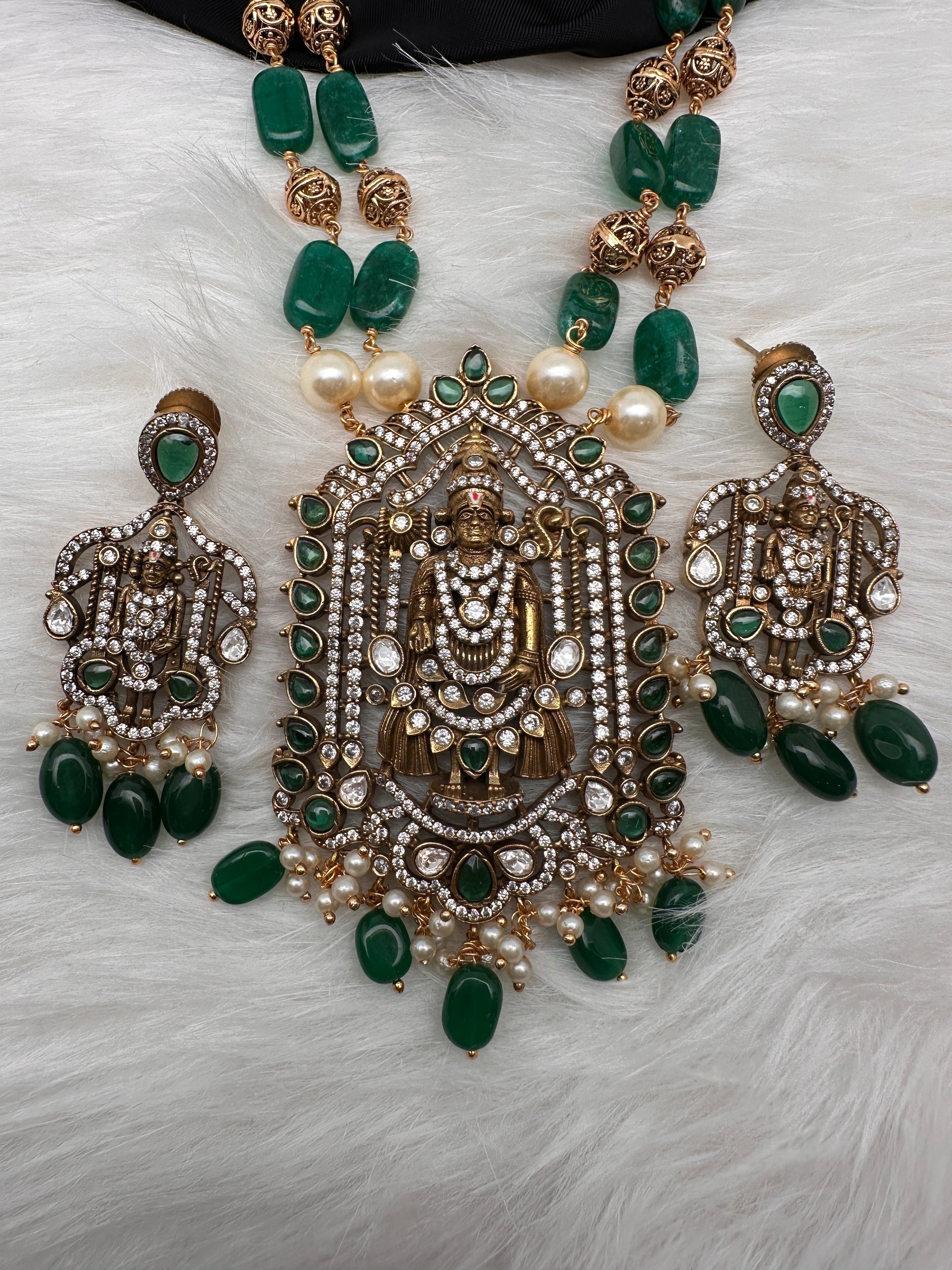 Balaji Tar Mala Victorian Finish Beads Rani haar - Green