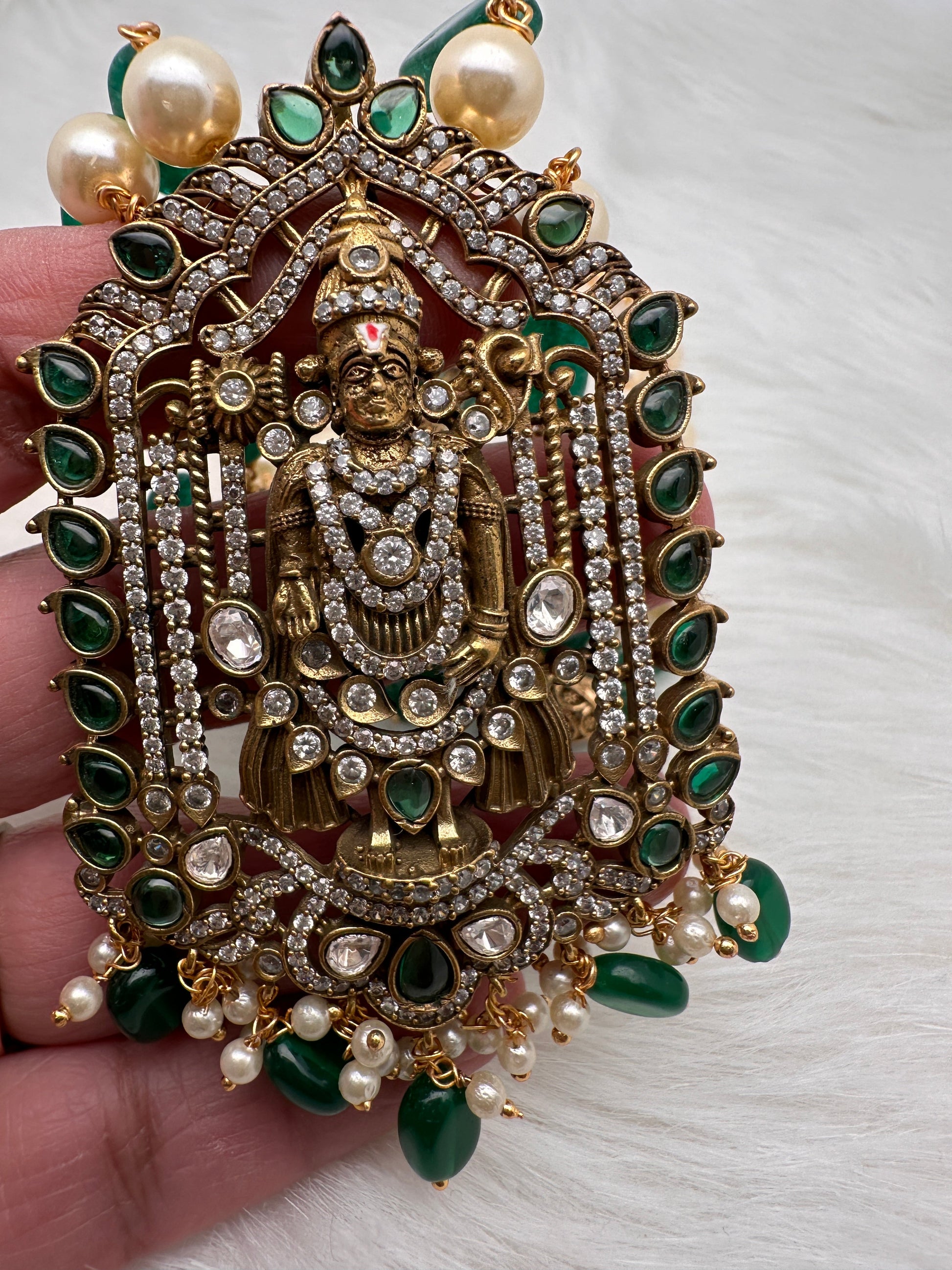 Balaji Tar Mala Victorian Finish Beads Rani haar - Green