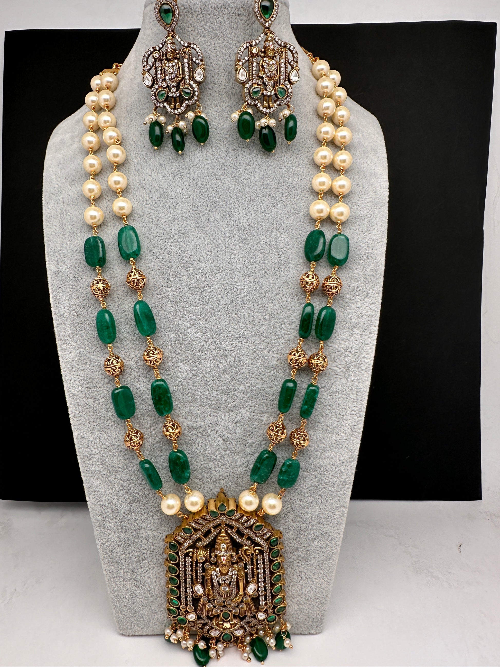 Balaji Tar Mala Victorian Finish Beads Rani haar - Green