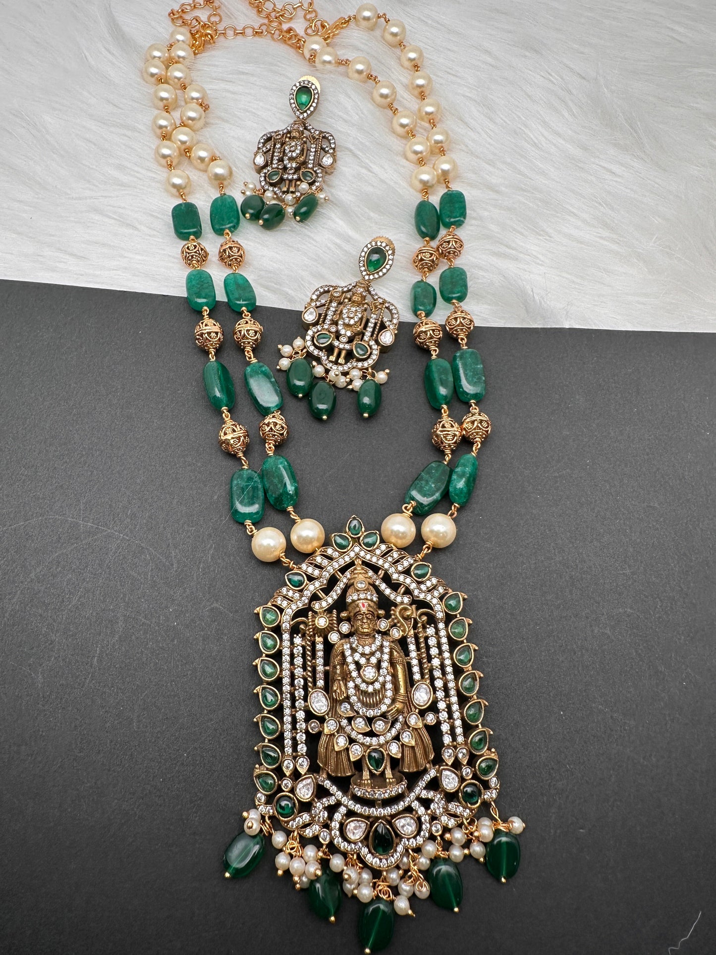 Balaji Tar Mala Victorian Finish Beads Rani haar - Green