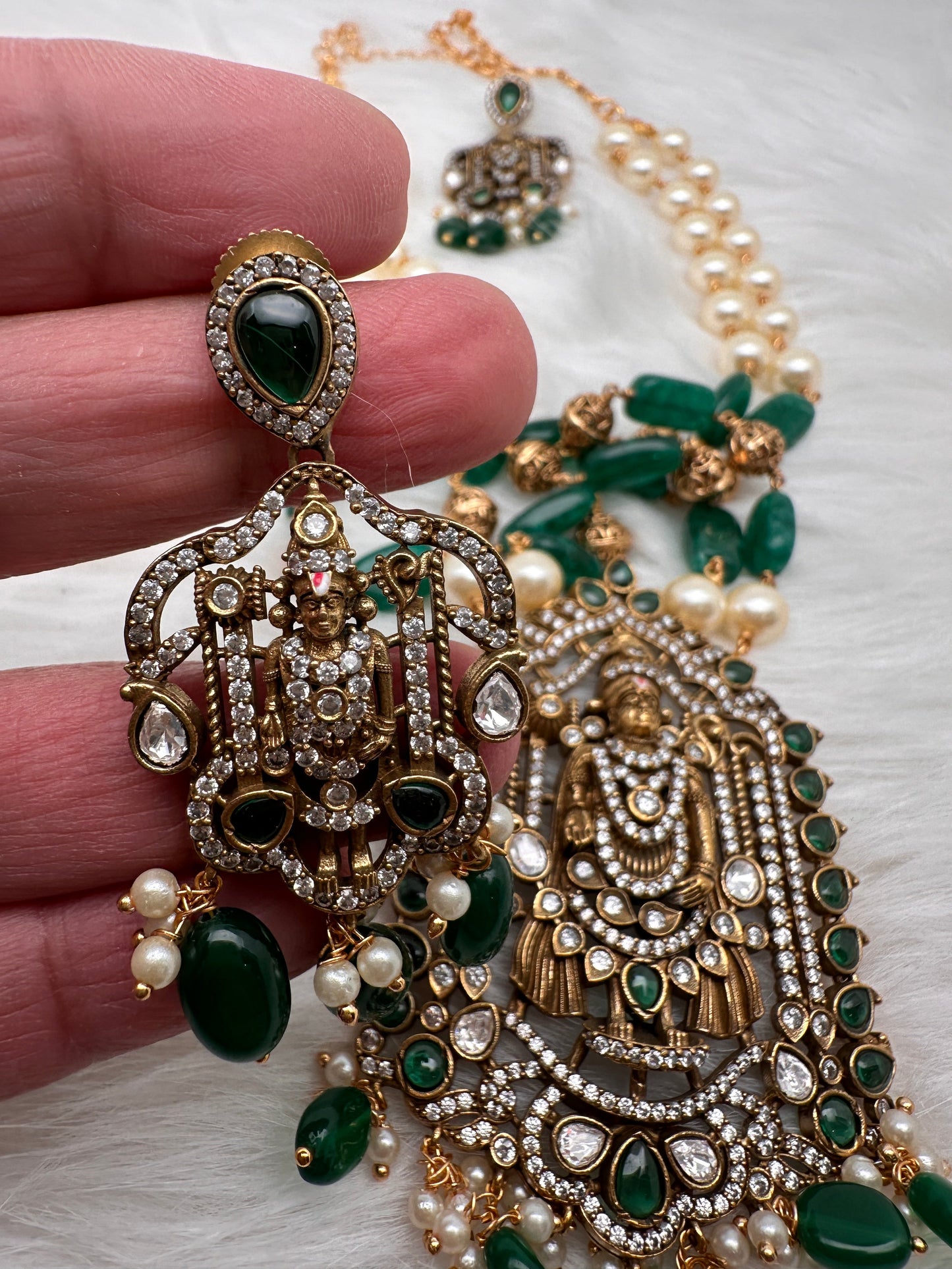 Balaji Tar Mala Victorian Finish Beads Rani haar - Green