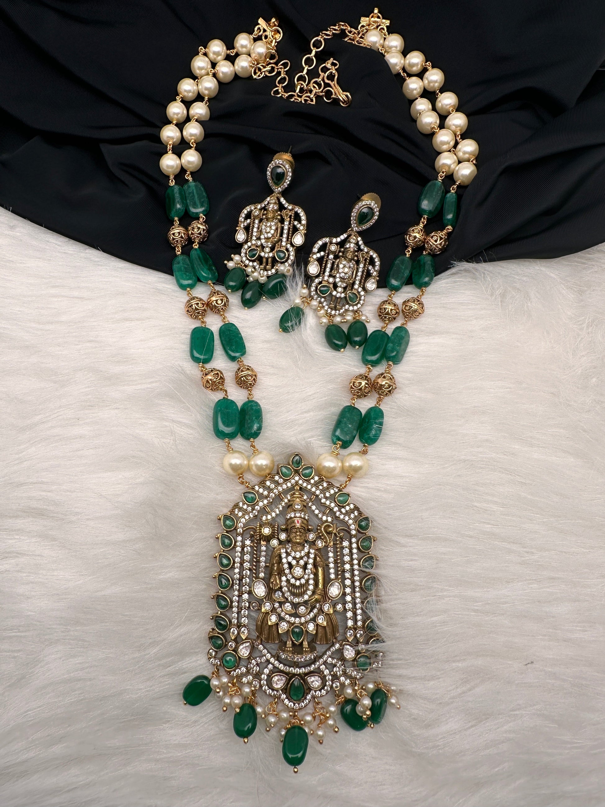 Balaji Tar Mala Victorian Finish Beads Rani haar - Green