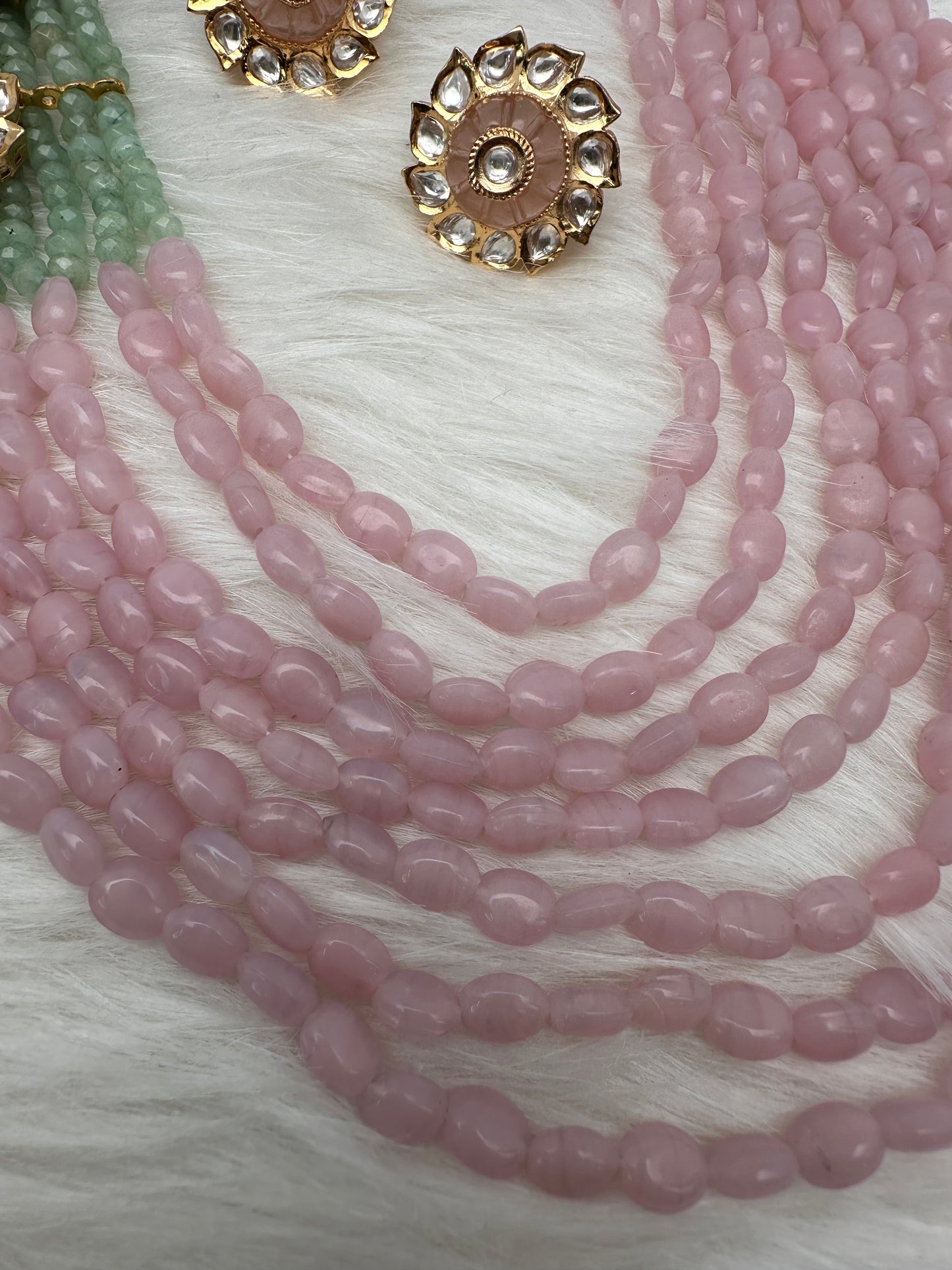 Pastel Pink and Green Long Multi Layer Necklace