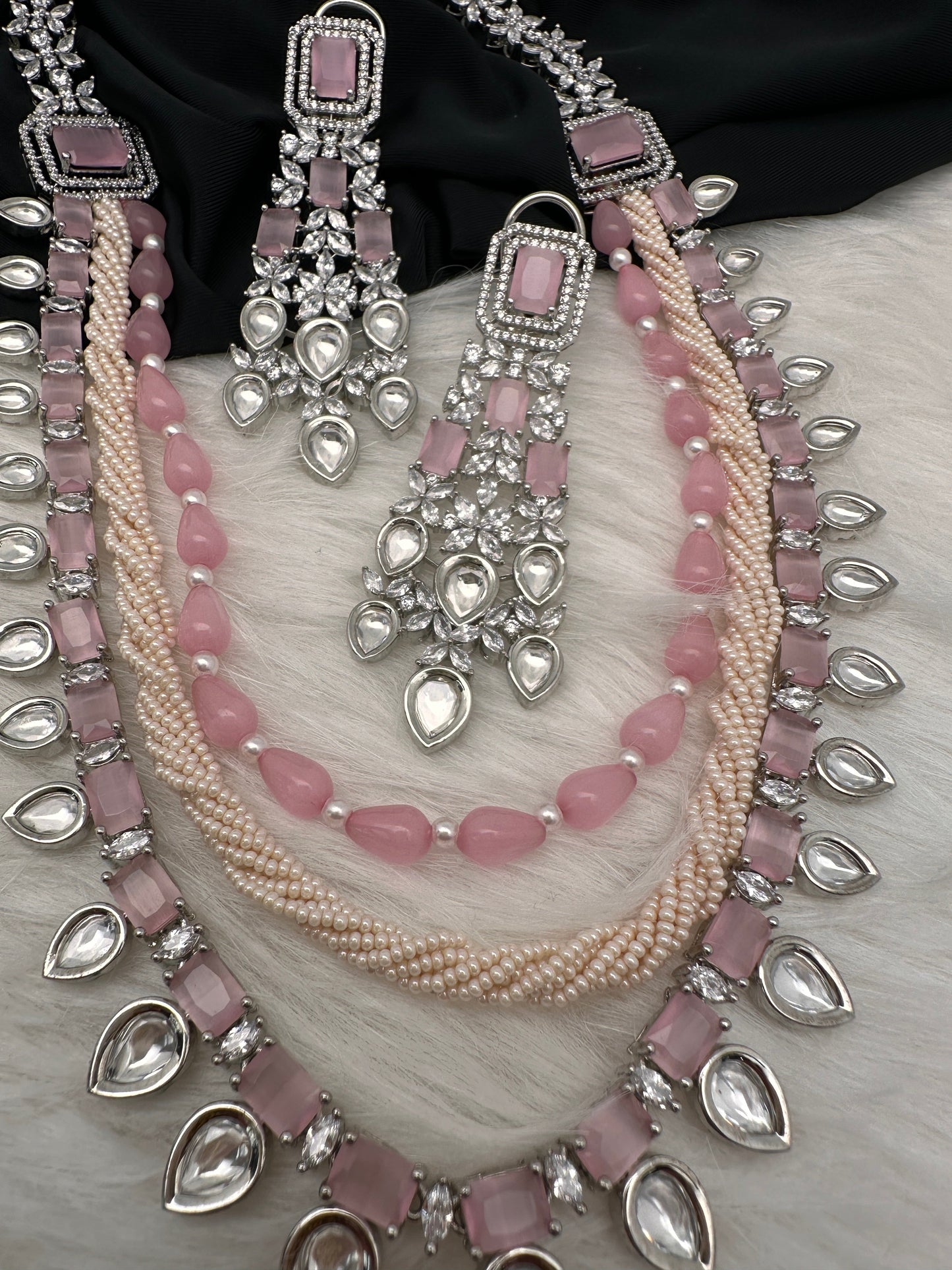 Pink Beads Kundan and AD Necklace