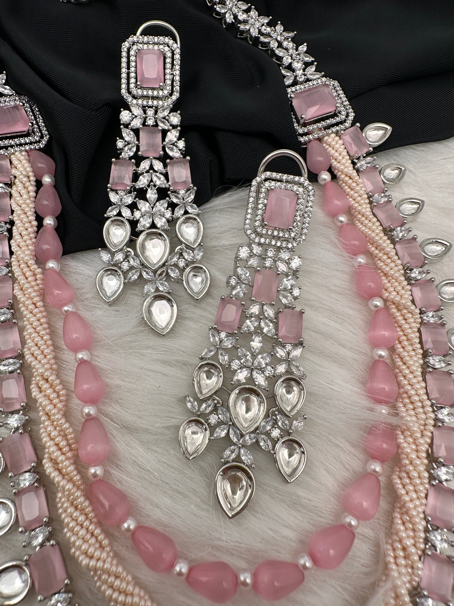 Pink Beads Kundan and AD Necklace