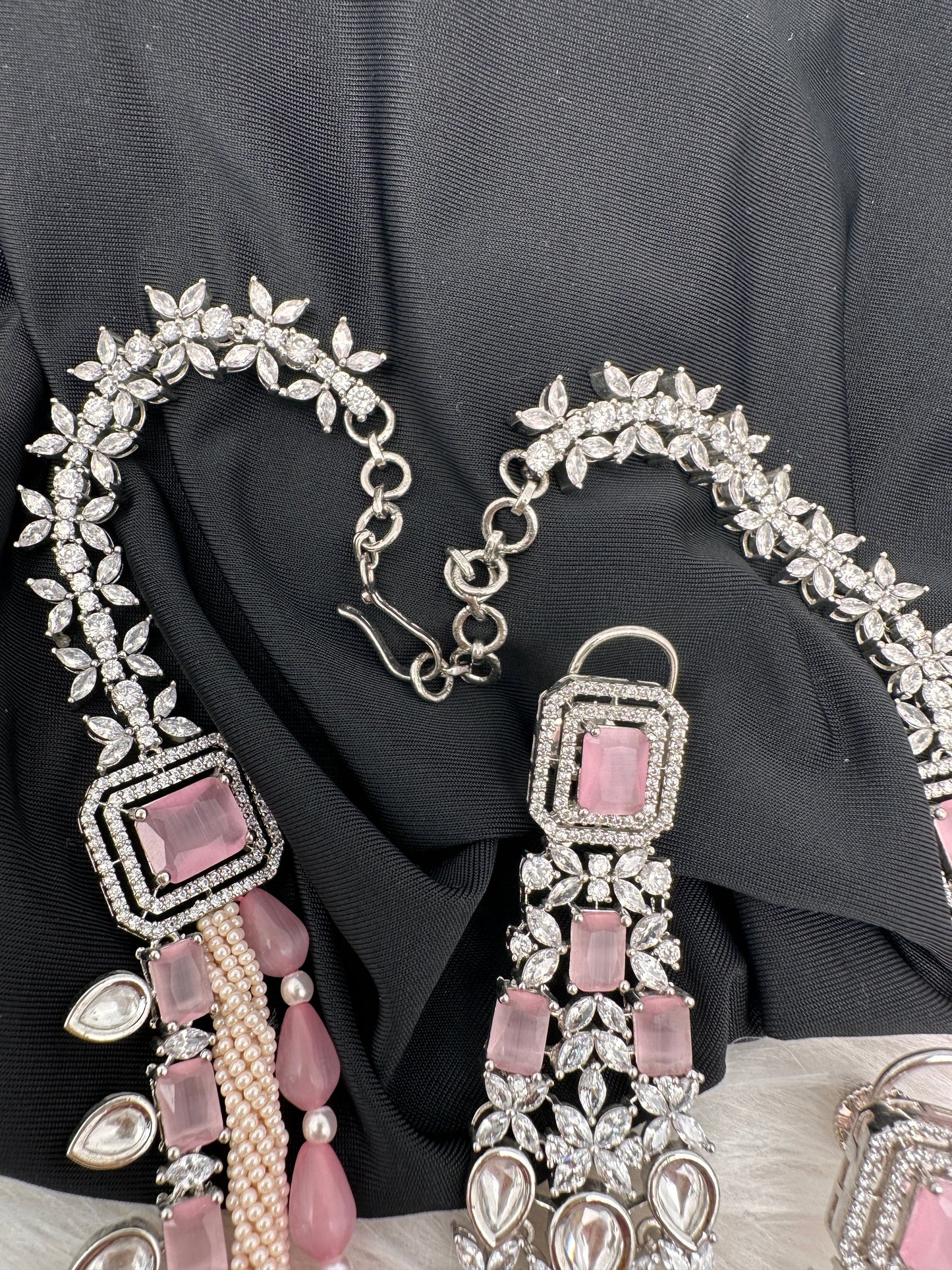 Pink Beads Kundan and AD Necklace