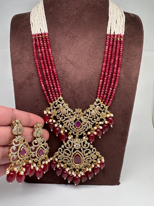 Moissanite Victorian Mehendi Polish Beads Neckalce - Red