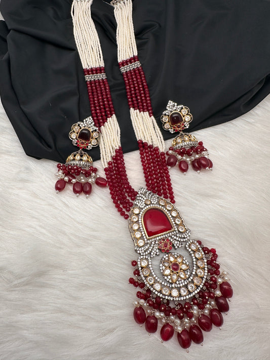 Red Beads Kundan and AD Rani Haar Necklace