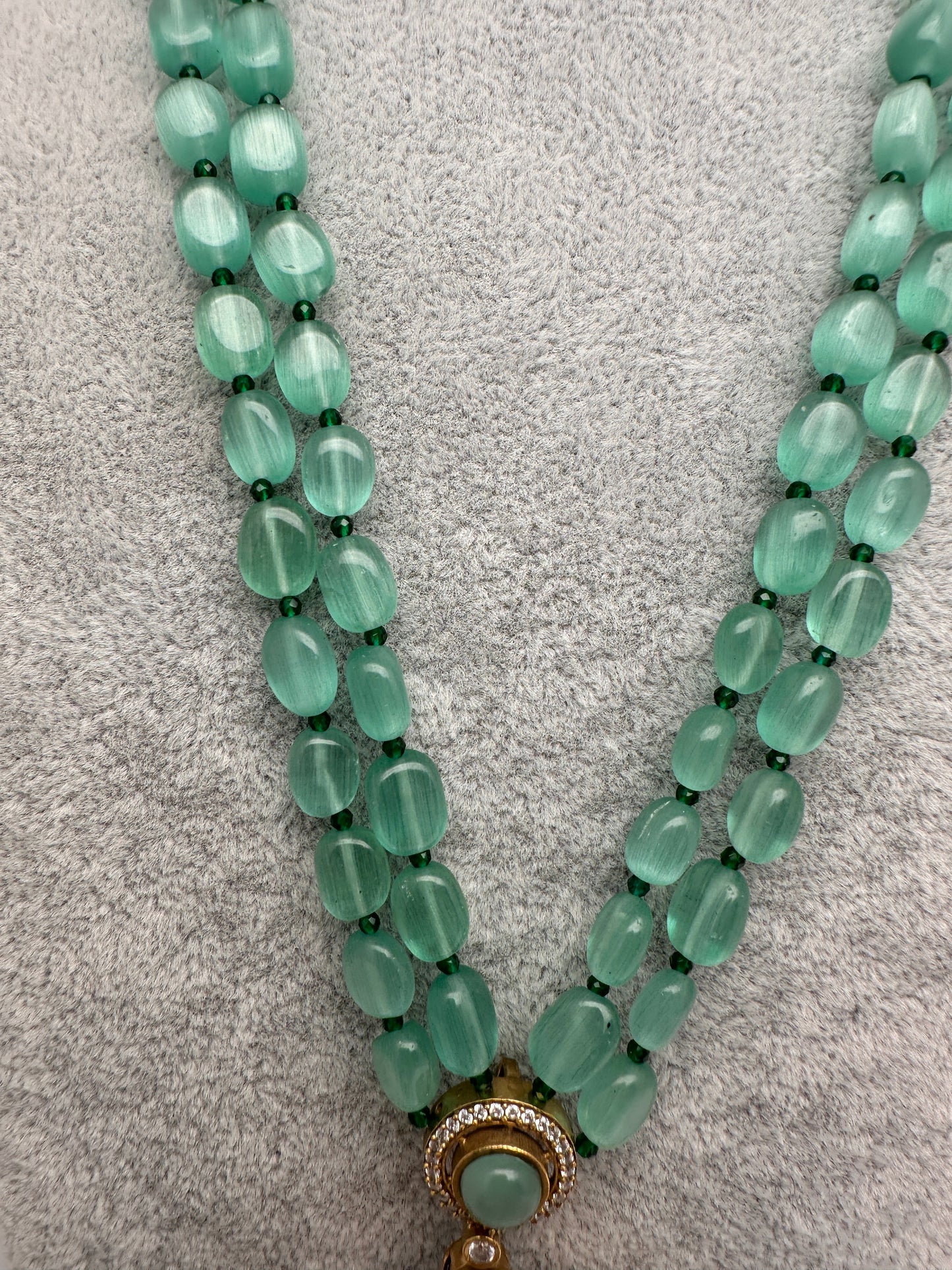 Moissanite Victoraian Double line Monalisa Beads Necklace - LightGreen