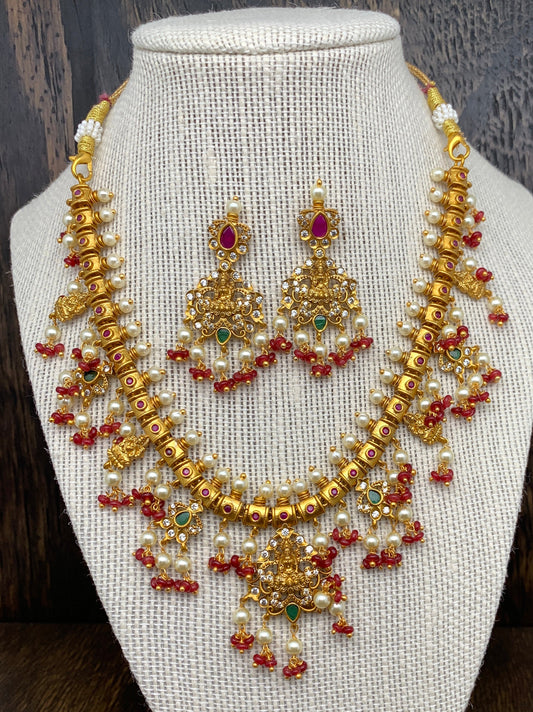 Traditional Guttapusalu Matte Golden with Red Beads and Pearls