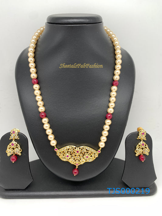 Imitation Pearl CZ Pendent Necklace