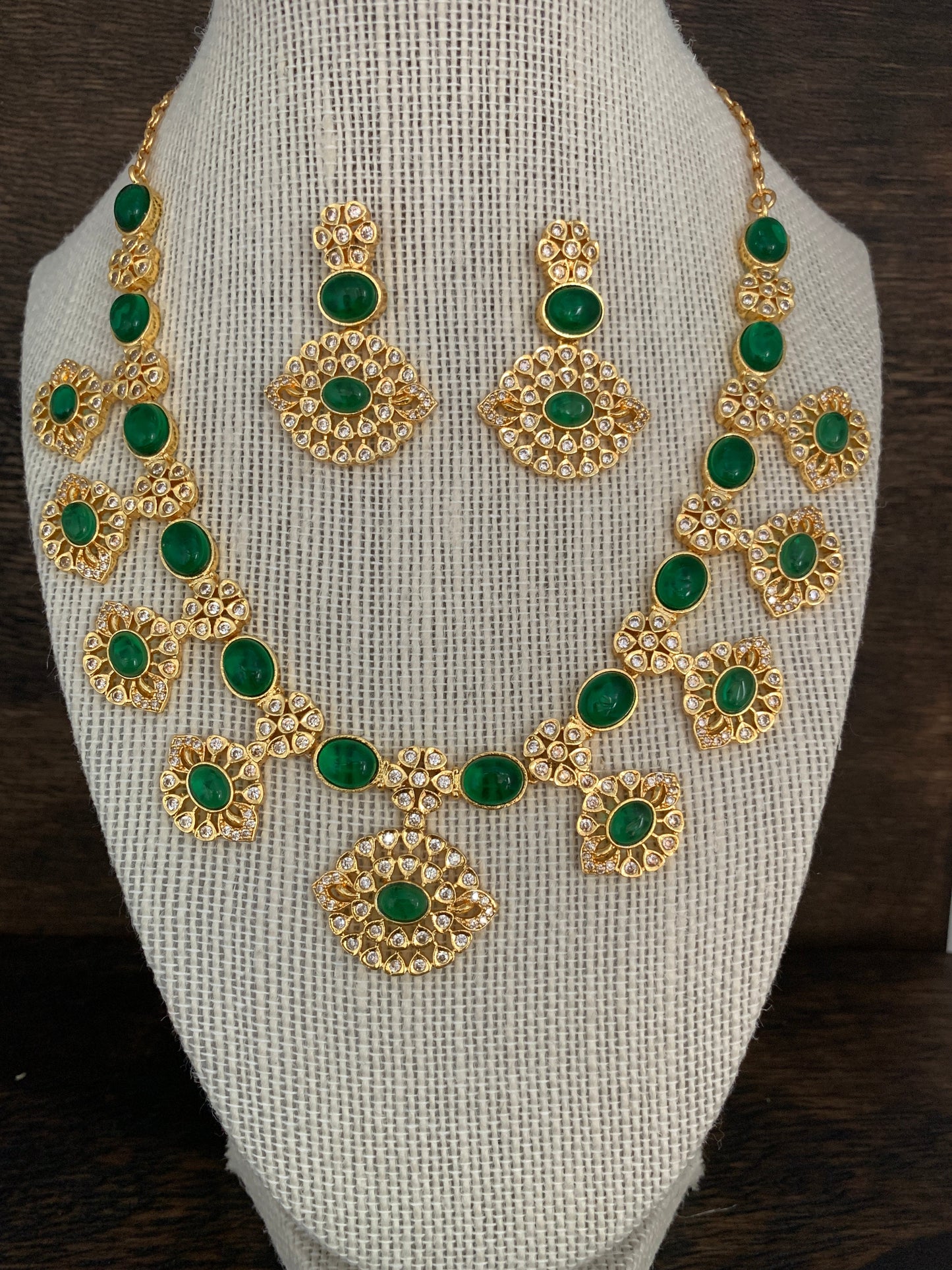 Green Stone and CZ Necklace