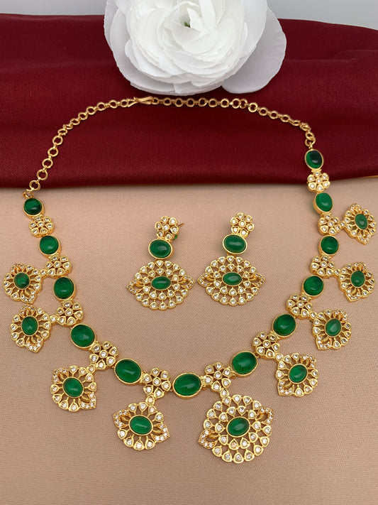 Green Stone and CZ Necklace