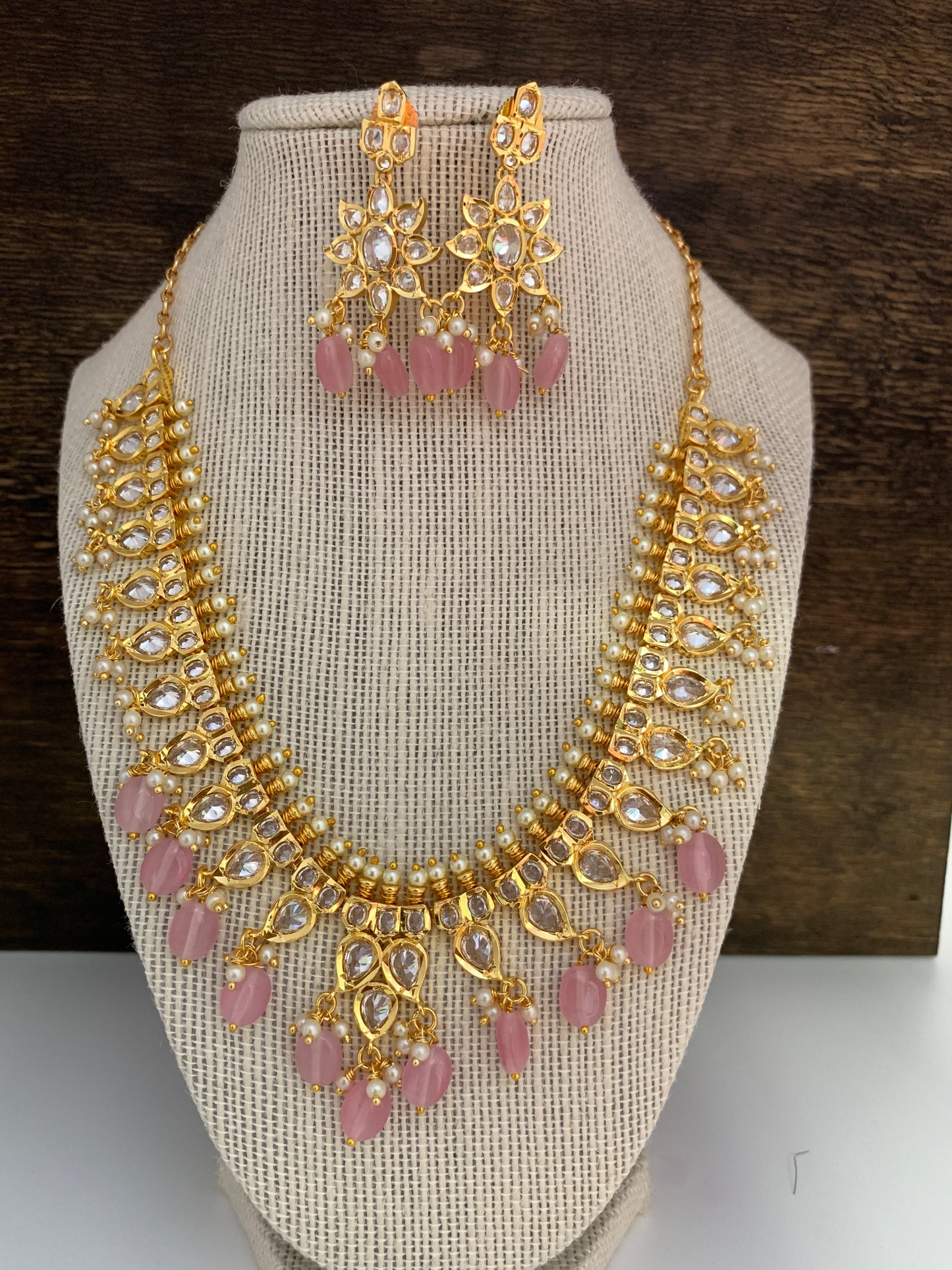 Pink Stones and CZ Short Necklace