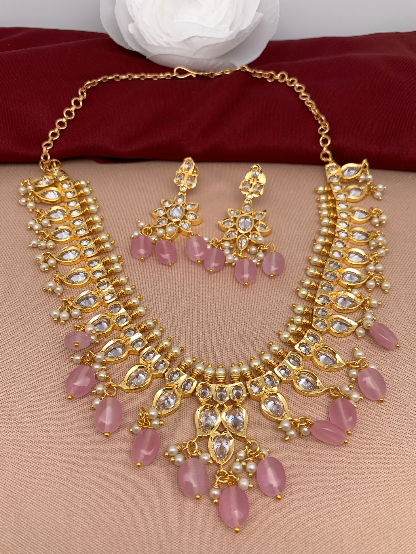 Pink Stones and CZ Short Necklace