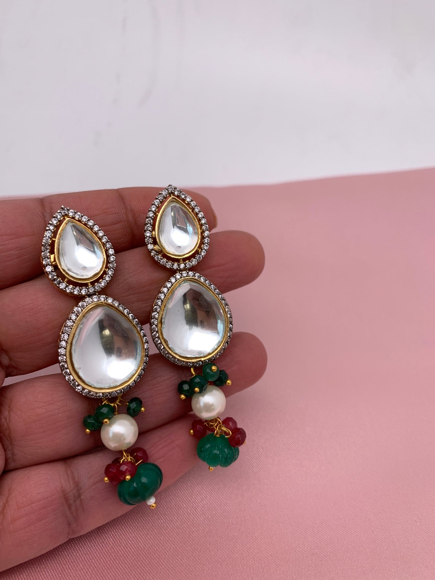 Kundan AD Pendent with Green Beads Necklace