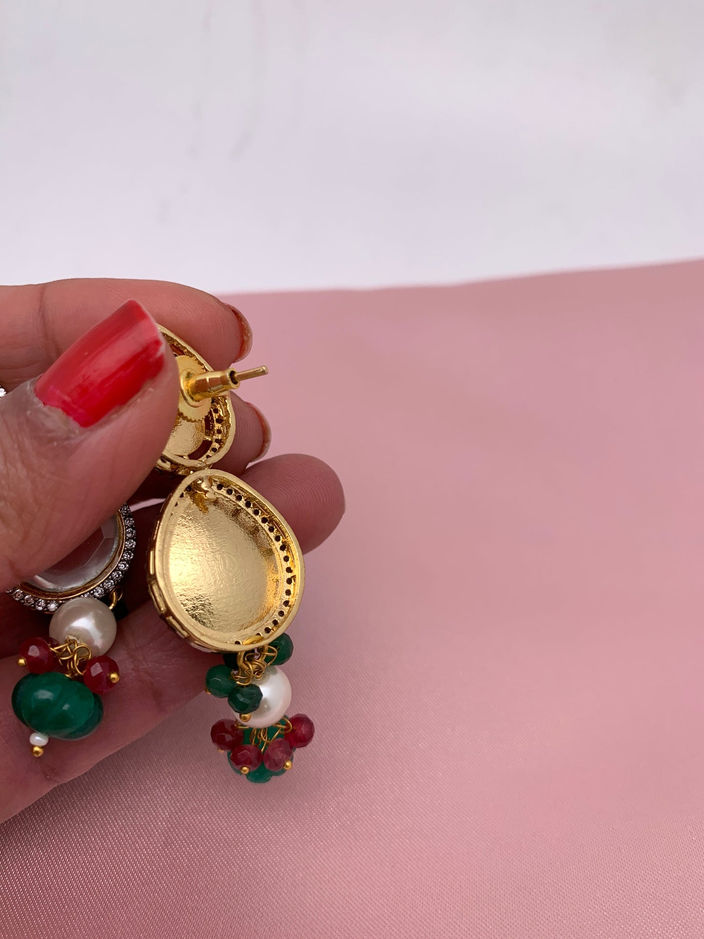 Kundan AD Pendent with Green Beads Necklace