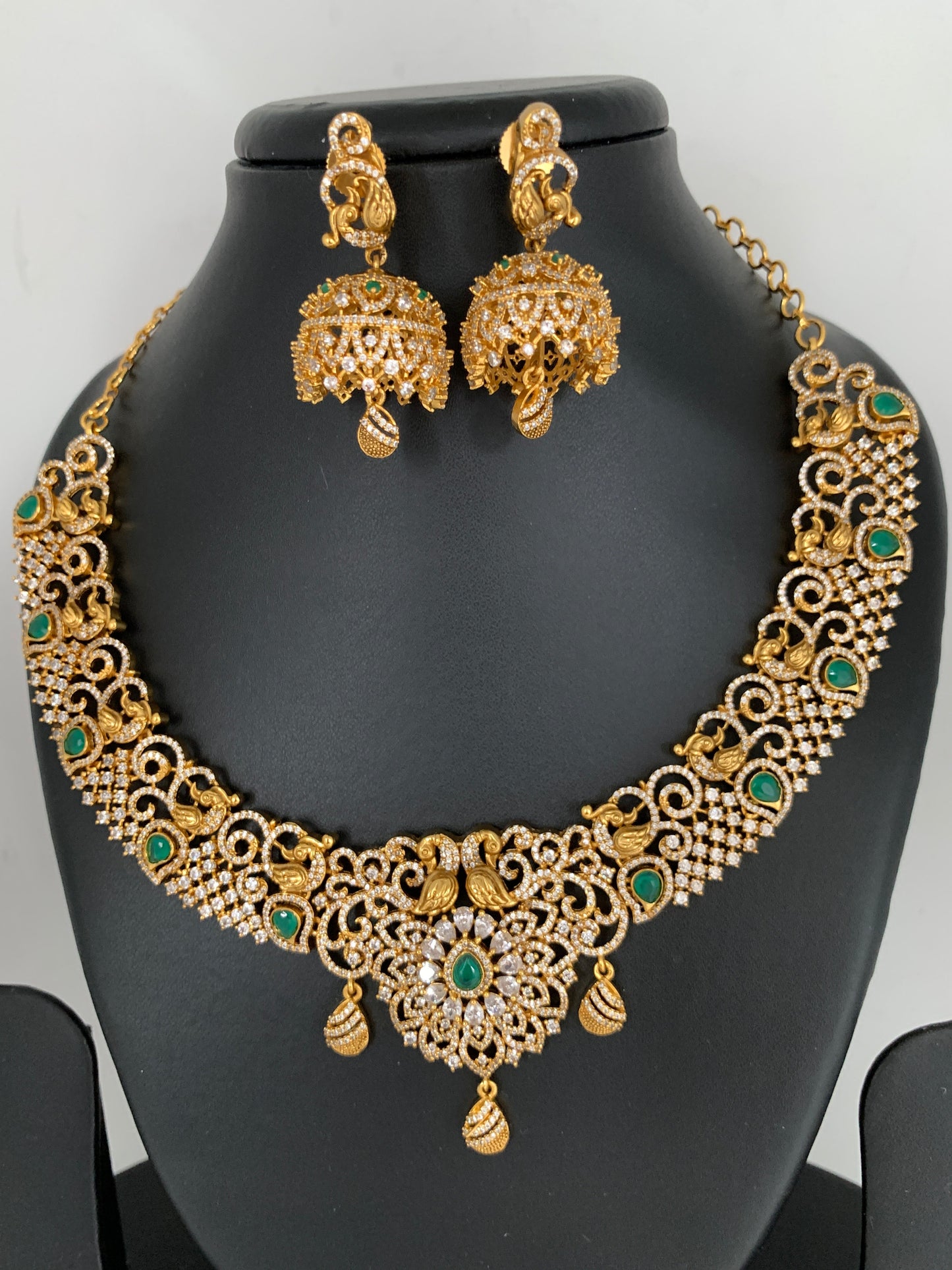 CZ Green Stone Neckline Ethnic Necklace