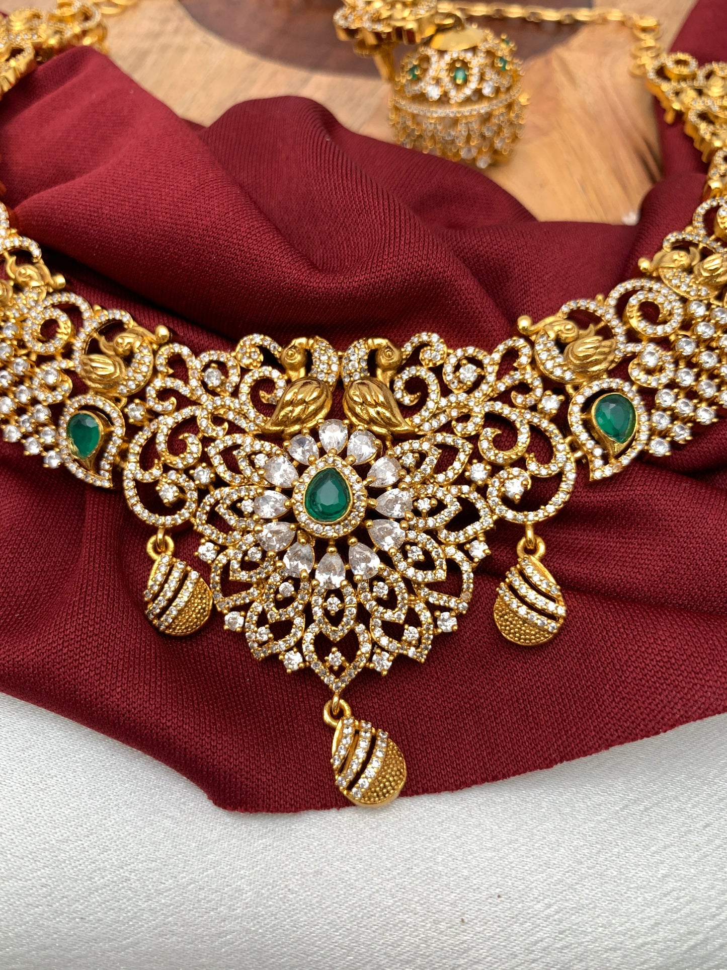 CZ Green Stone Neckline Ethnic Necklace