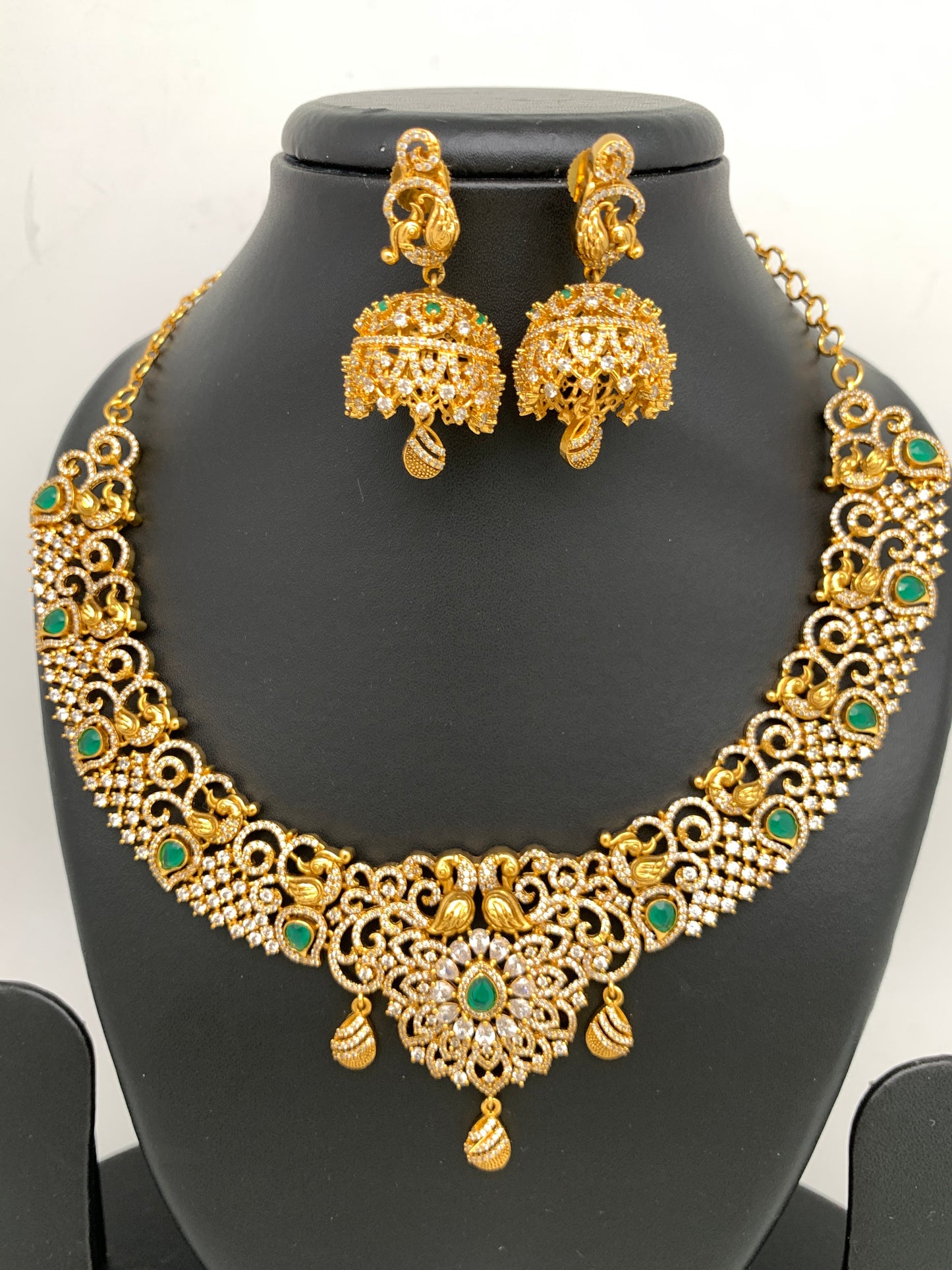 CZ Green Stone Neckline Ethnic Necklace