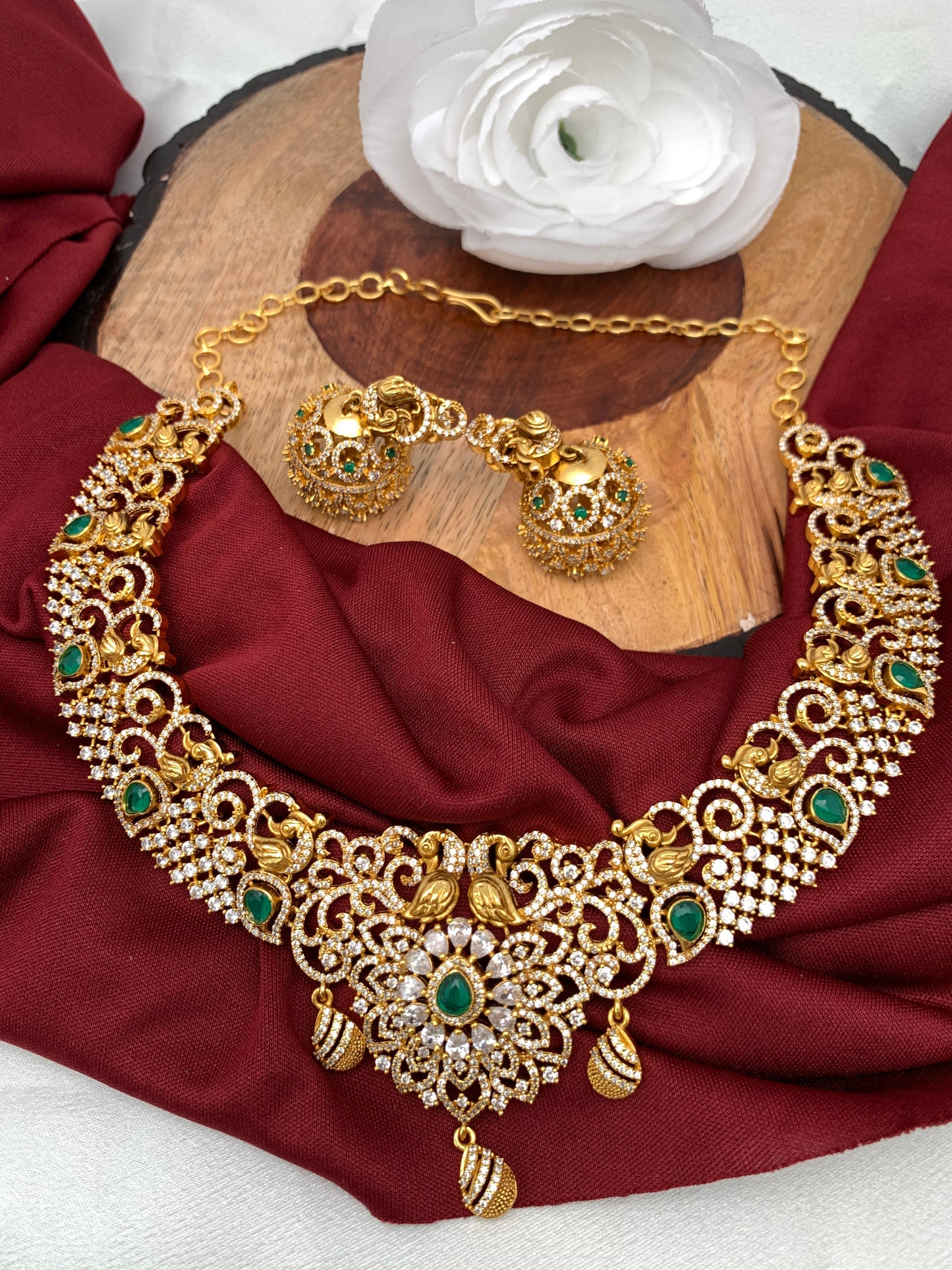 CZ Green Stone Neckline Ethnic Necklace