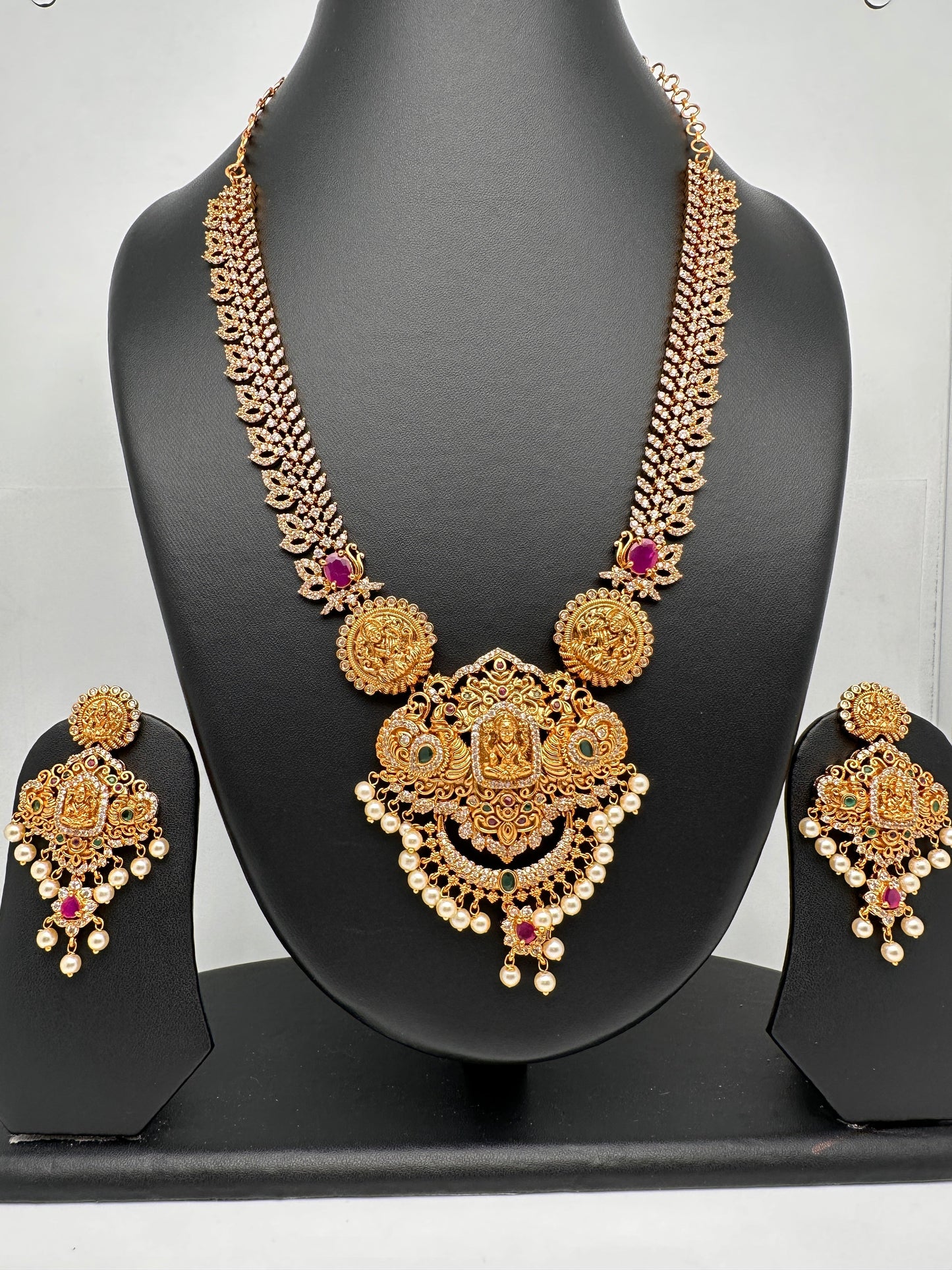 Goddess Lakshmi CZ Matte Finish Necklace