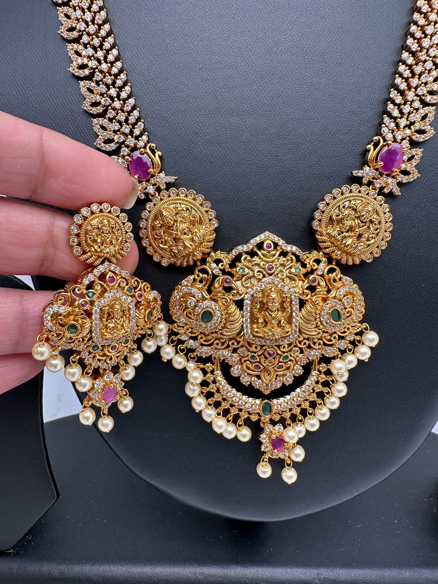 Goddess Lakshmi CZ Matte Finish Necklace