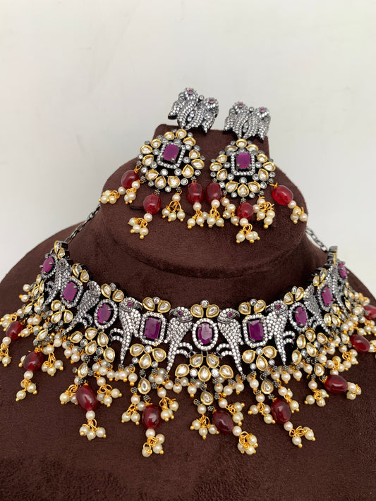 Kundan AD Red Stone Victorian Choker