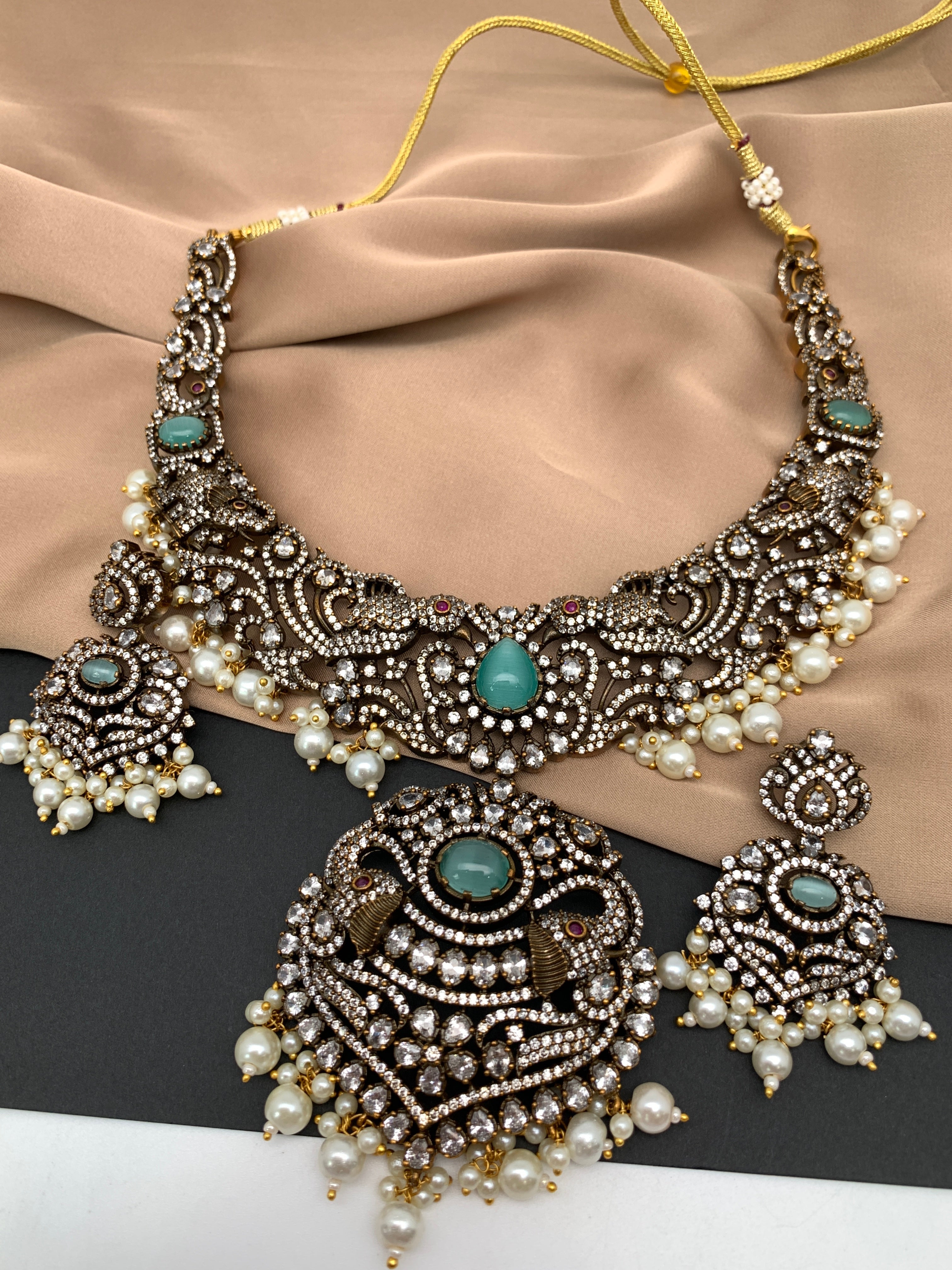 Manisha Jewellery Mehandi Polish AD Stone Necklace Set