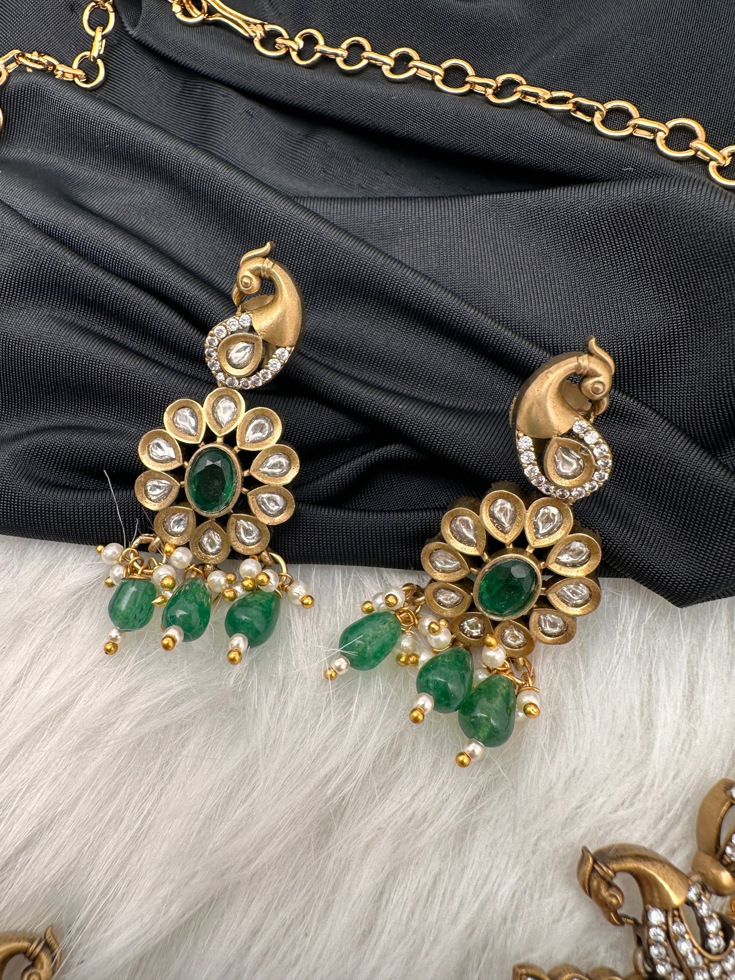 Victorian AD Polki Green Peacock Hasli Necklace