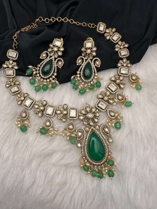 Victorian Kundan Moissanite Green Necklace